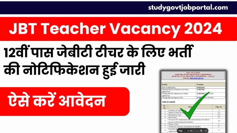 JBT Teacher Vacancy 2024